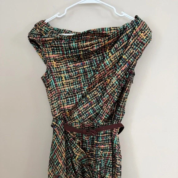 Byron Lars Beauty Mark Draped Shoulder Tweed-Inspired Silk Blend Dress – Size 4 - Picture 4 of 10